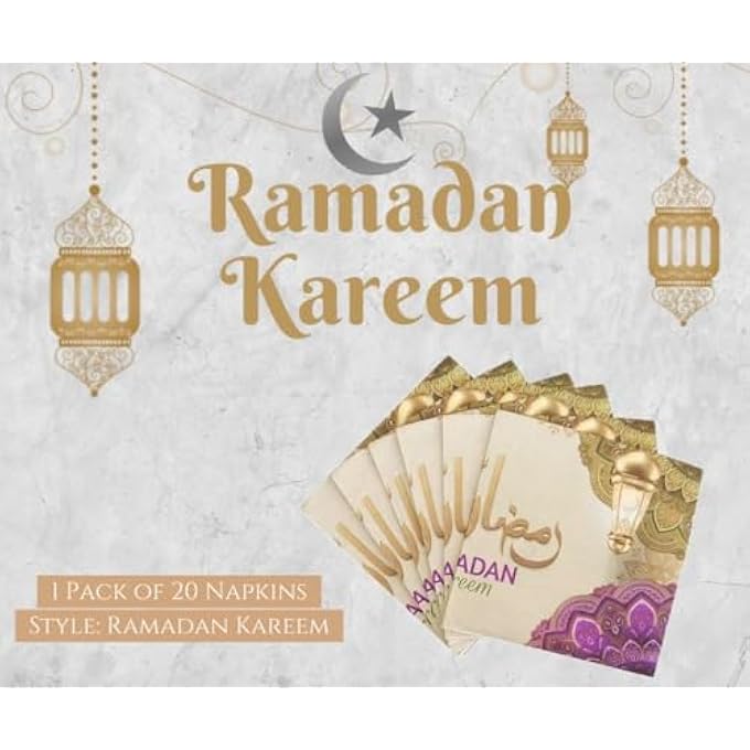 1 PACK OF RAMADAN KAREEM/EID MUBARAK PAPER NAPKINS 20PCS, GOLDEN PURPLE GREEN FESTIVE HOLY MONTH TABLEWARE DISPOSABLE TISSUES FOR IFTAR PARTY EID AL FITR TABLE DECORATION (RAMADAN KAREEM) - Image 4